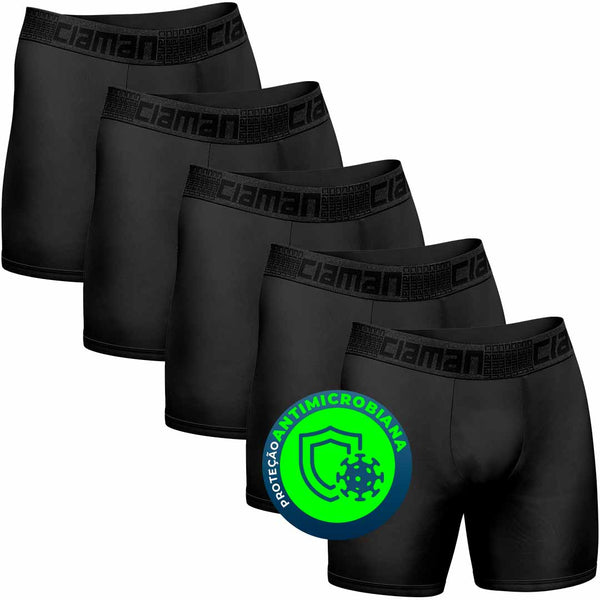 Kit 5 Tech Long CIAMAN Antimicrobial Boxer Briefs Black