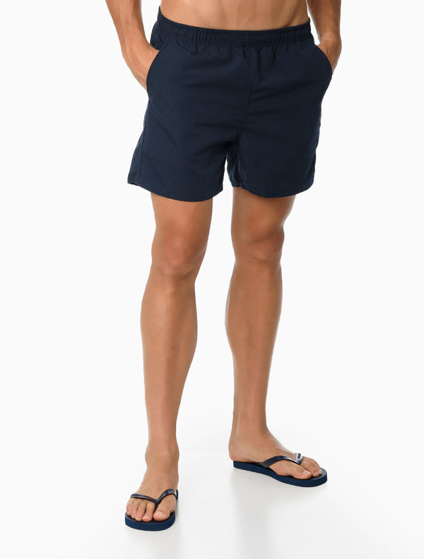 Shorts de Praia Liso Logo Lateral Calvin Klein Azul Marinho