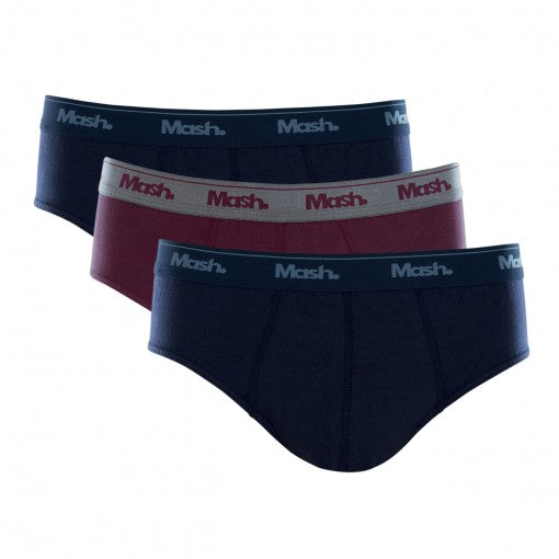 Kit 3 Slip Mash Briefs 100% Cotton Navy/Burgundy