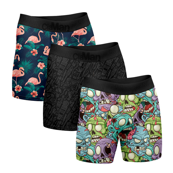 Kit 3 Boxer Long Digital Print Flamingo/Arrows/Zombies