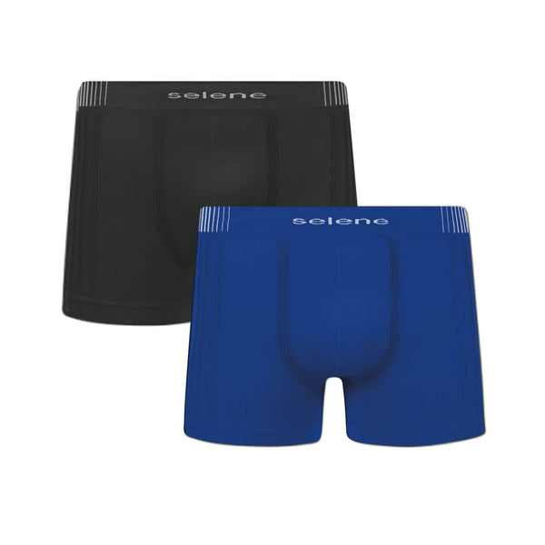 Kit 2 Boxer Selene Linie Poliamida Sem Costura Preta/Azul