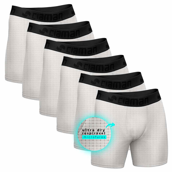 Kit 6 Long Ultra Dry Breathable Boxer Cia Man White