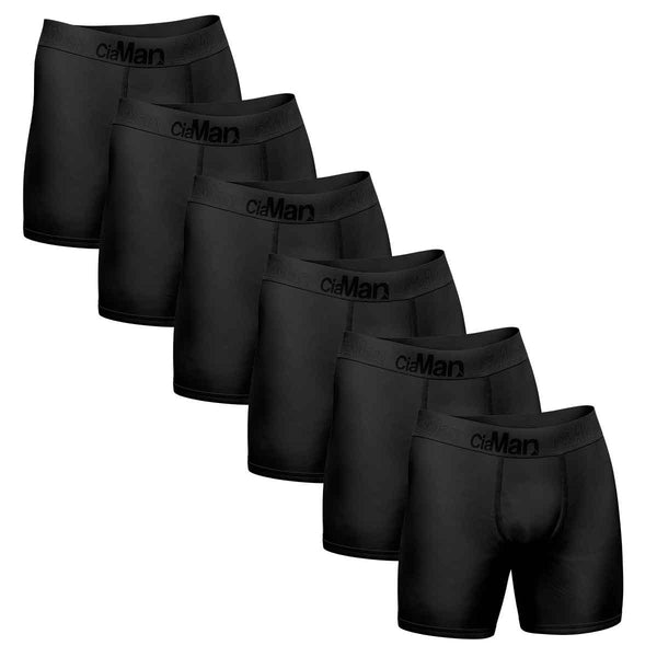 Kit 6 Black Antimicrobial Long Boxer Briefs