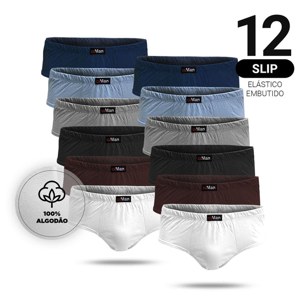 Kit 12 Classic Slip Briefs 100% Cotton Cia Man Assorted