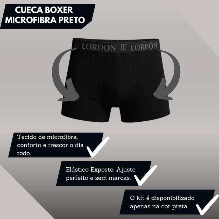 Kit 10 Cuecas Boxer Pretas Plus Size Masculinas Microfibra Leve Confortável