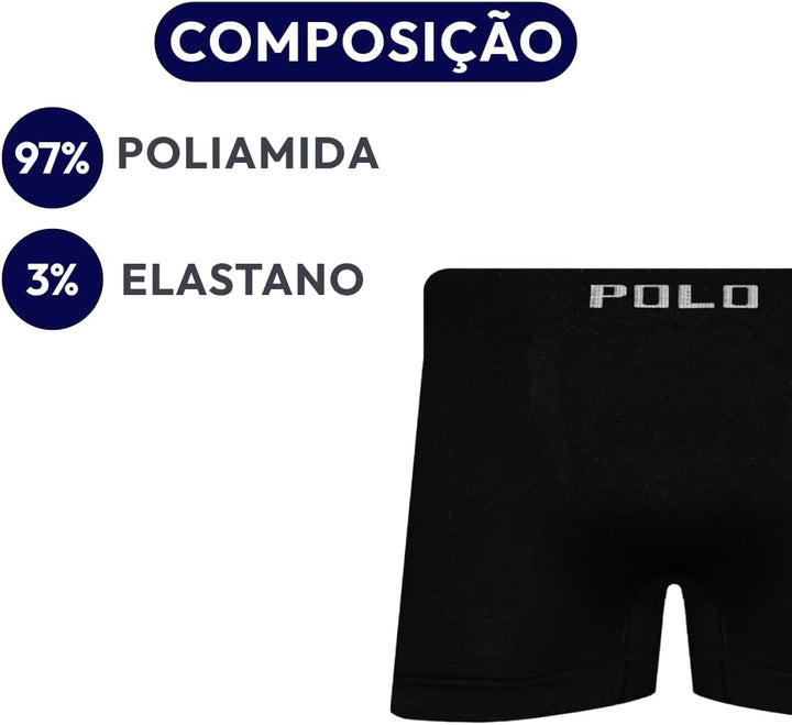 POLO STAR Kit 10 Cuecas Boxer Polo Star Microfibra Sem Costura Colorido
