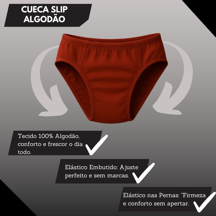 Kit 12 Cuecas Slip Masculino Adulto Algodão Básicas para Uso Diário
