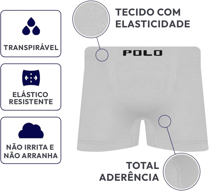 POLO STAR Kit 10 Cuecas Boxer Polo Star Microfibra Sem Costura Colorido