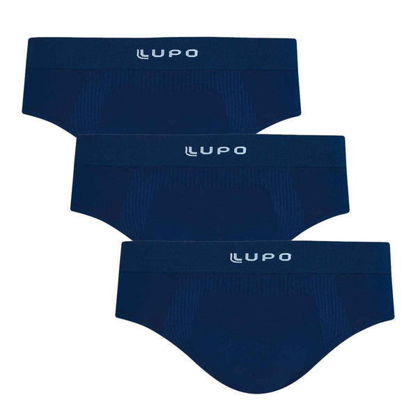 Kit 3 Cuecas Slip Lupo Micromodal Sem Costura Azul Marinho