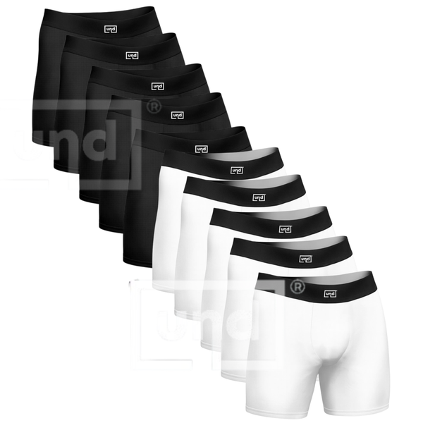 Kit 10 Cuecas Boxer Long Antimicrobiana UND Preta e Branco