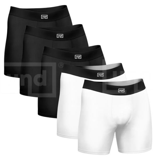 Kit 5 Cuecas Boxer Long Antimicrobiana UND Preta/Branco