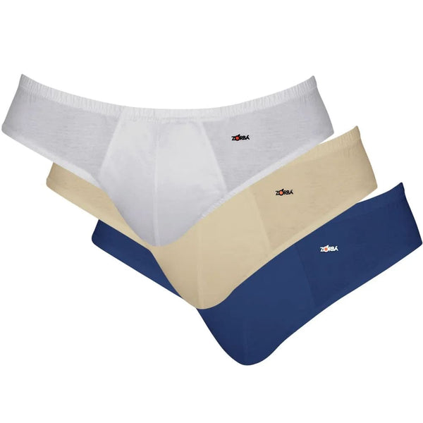 Kit 3 Zorba Slip Briefs 100% Cotton White Navy Beige