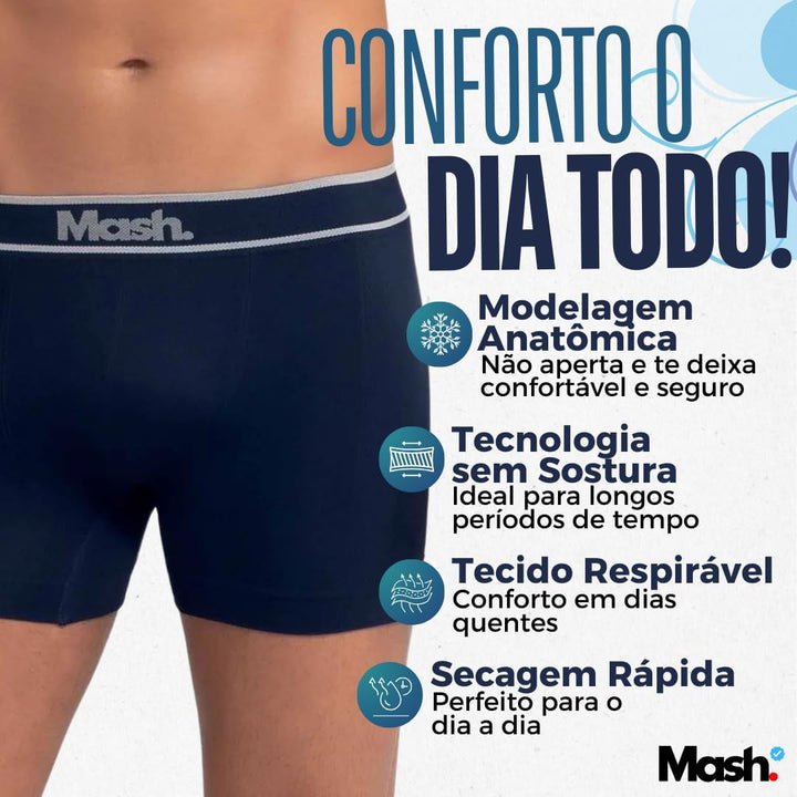 Kit 6 Cuecas Boxer Mash Microfibra Sem Costura Box Masculina Adulto