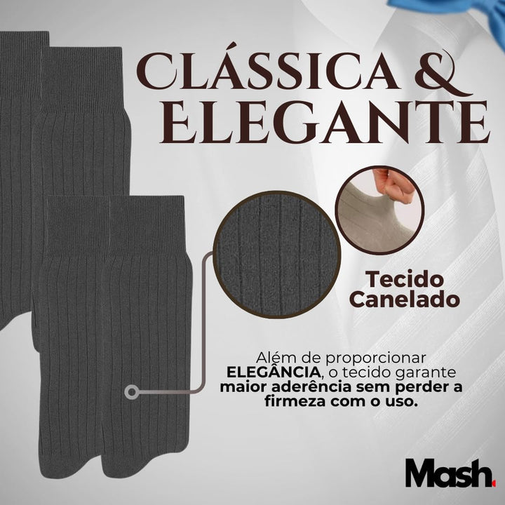 Kit 06 Meia Social Mash Poliamida Cano Longo Canelada