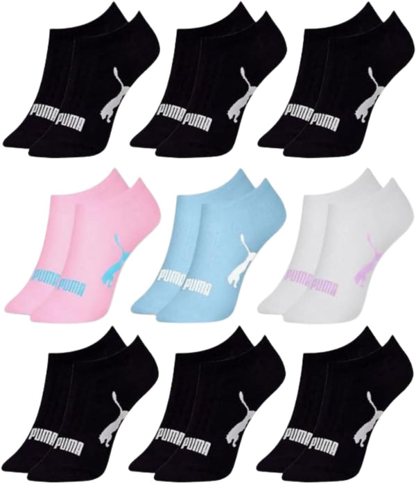 PUMA Kit 9 Pares Meia Invisível Sapatilha Adulto Feminina, 1 Azul Claro - 1 Branco - 1 Rosa Claro - 6 Preto, 34-39