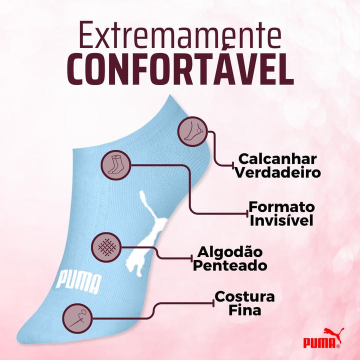 PUMA Kit 9 Pares Meia Invisível Sapatilha Adulto Feminina, 1 Azul Claro - 7 Branco - 1 Rosa Claro, 34-39