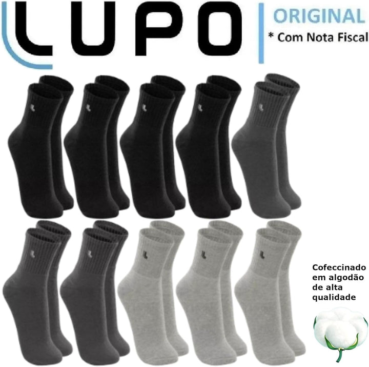 Kit 10 Pares Meia Lupo Algodão Cano Médio Masculina Original (BR, Alfa, G, Regular, Regular, SORTIDA 1)