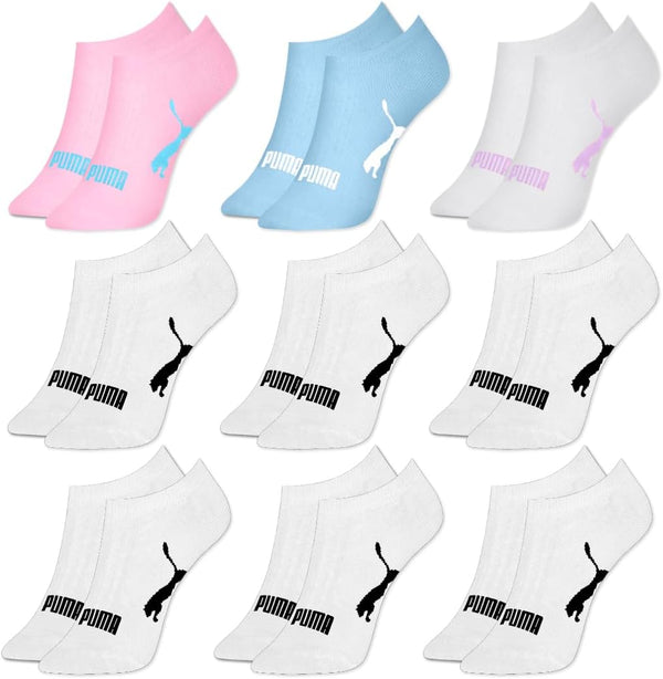 PUMA Kit 9 Pares Meia Invisível Sapatilha Adulto Feminina, 1 Azul Claro - 7 Branco - 1 Rosa Claro, 34-39