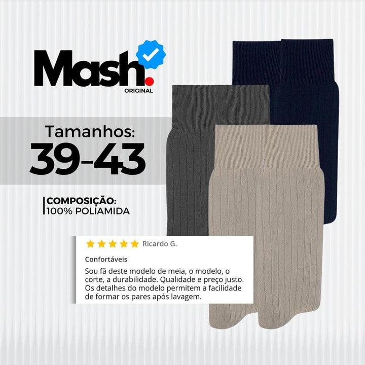 Kit 06 Meia Social Mash Poliamida Cano Longo Canelada