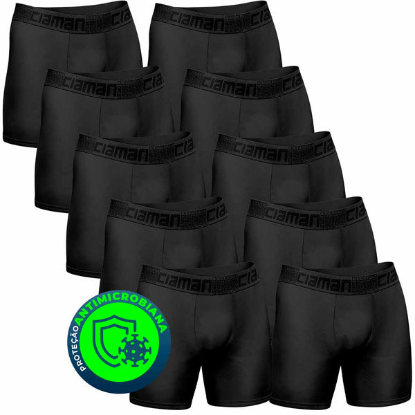 Kit 10 CIAMAN Antimicrobial Tech Long Boxer Briefs Black