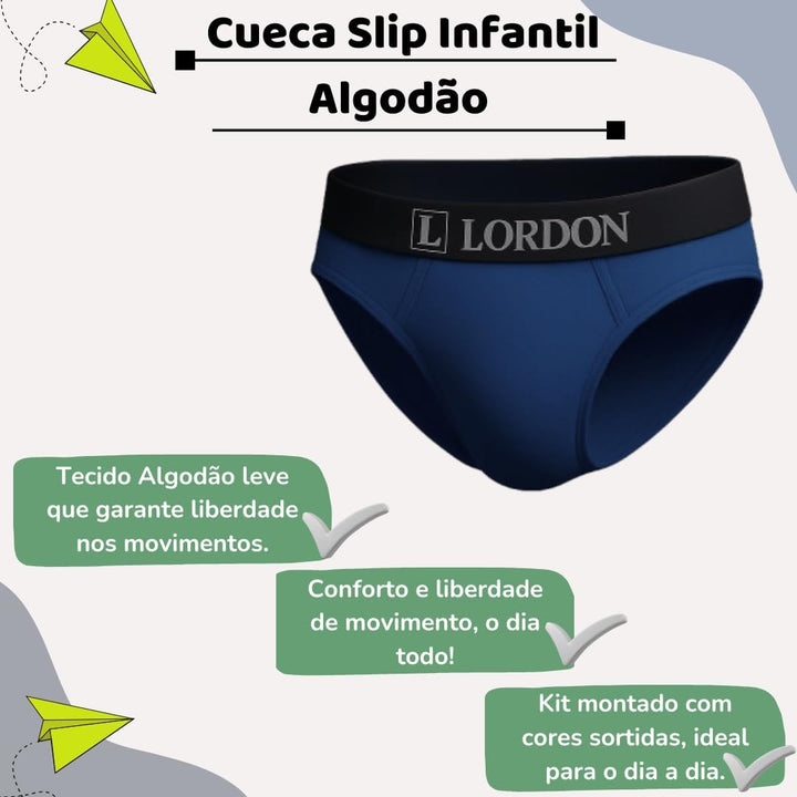 Kit 12 Cuecas Slip Infantil Tradicional Elástico Aparente 100% Algodão Tecido Macio