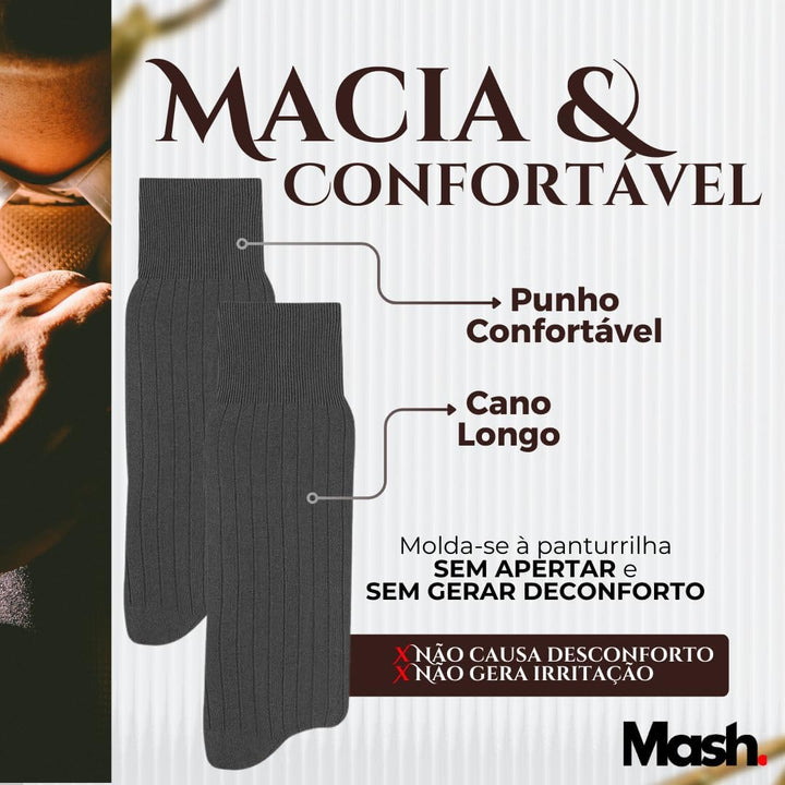Kit 06 Meia Social Mash Poliamida Cano Longo Canelada