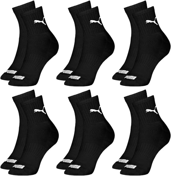 Kit 06 Pares Meia Puma Cano Médio Esportiva Everyday Algodão Adulto Unissex | 6 Pretas | 39-43