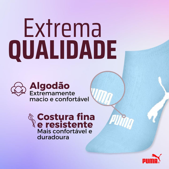 PUMA Kit 9 Pares Meia Invisível Sapatilha Adulto Feminina, 1 Azul Claro - 7 Branco - 1 Rosa Claro, 34-39