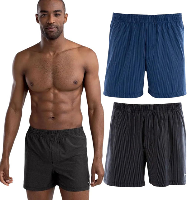 Kit 02 Samba Canção Mash Microfibra Listrada Masculino Adulto | 1 Preto - 1 Azul | P |