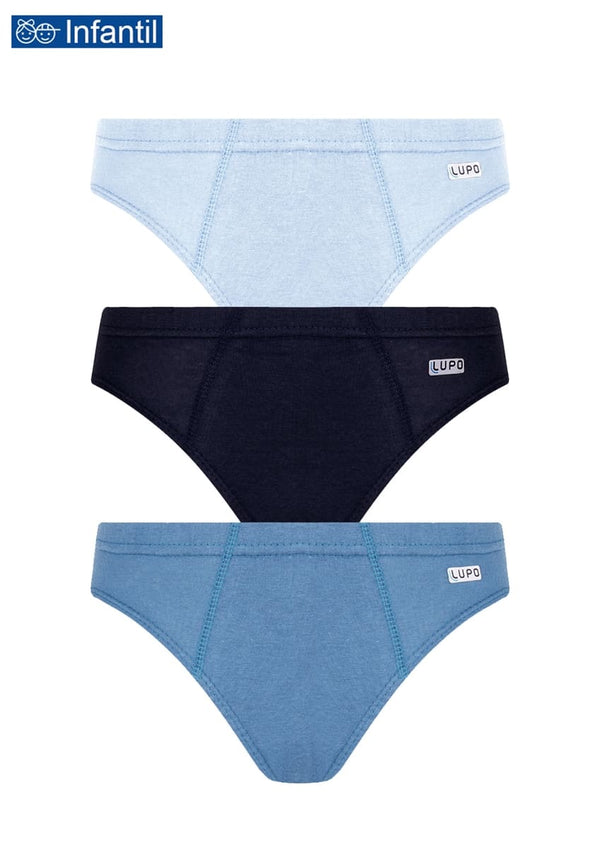 Kit 3 Blue Lupo Children's Cotton Slip Underwear