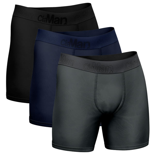 Kit 3 Antimicrobial Long Boxer Black/Blue/Urban Gray