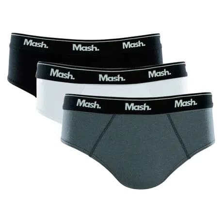 Kit 3 Slip Mash Briefs 100% Cotton Black/White/Lead