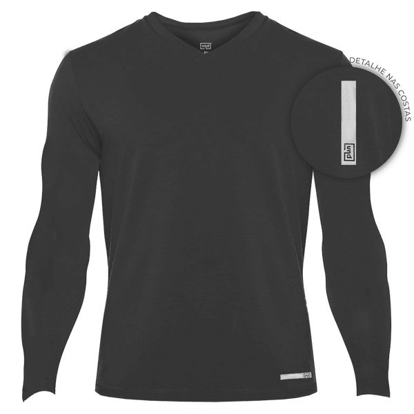 Camiseta Manga Longa V Aloe Vera Antimicrobiana UV50+ UND Cinza