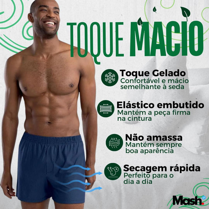 Kit 02 Samba Canção Mash Microfibra Listrada Masculino Adulto | 1 Preto - 1 Azul | P |