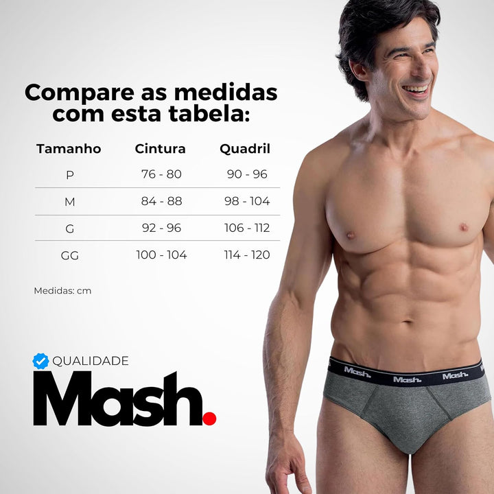 Kit 06 Cuecas Slip Algodão Elástico Boxer Mash Masculino Adulto