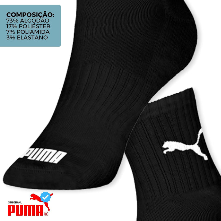 Kit 06 Pares Meia Puma Cano Médio Esportiva Everyday Algodão Adulto Unissex