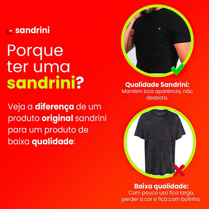 Kit 3 Camisetas Básicas Masculinas Sandrini Preto ou Sortido Algodão Premium Conforto Casual Dia a Dia