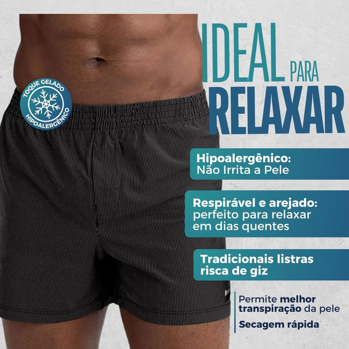 Kit 02 Samba Canção Mash Microfibra Listrada Masculino Adulto | 1 Preto - 1 Azul | P |