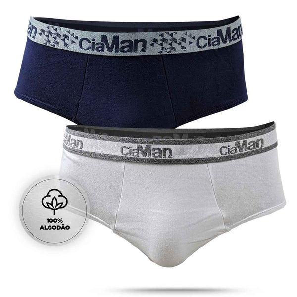 Kit 2 Slip Underwear With Elastic 100% Cotton Cia Man Assorted