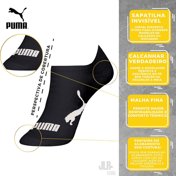 PUMA Kit 9 Pares Meia Sapatilha Invisível Esportiva Masculino Adulto, 9 Preta, 39-43