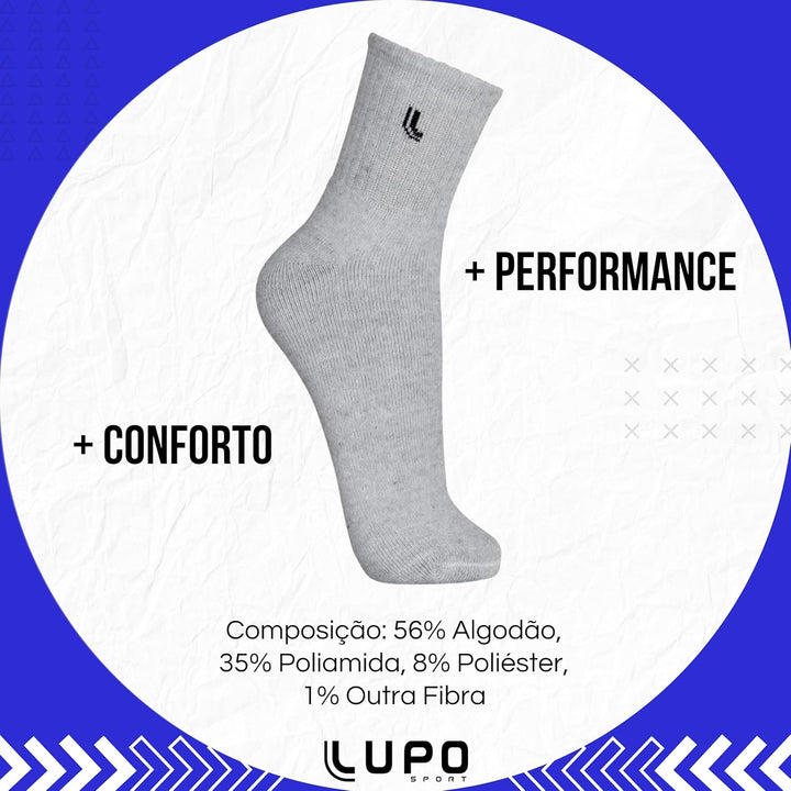 Kit 6 Pares de Meia Lupo Cano Médio Atoalhada Punho Canelado
