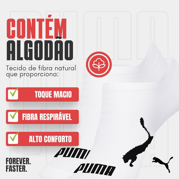 PUMA Kit 9 Pares Meia Sapatilha Invisível Esportiva Masculino Adulto, 9 Branca, 39-43