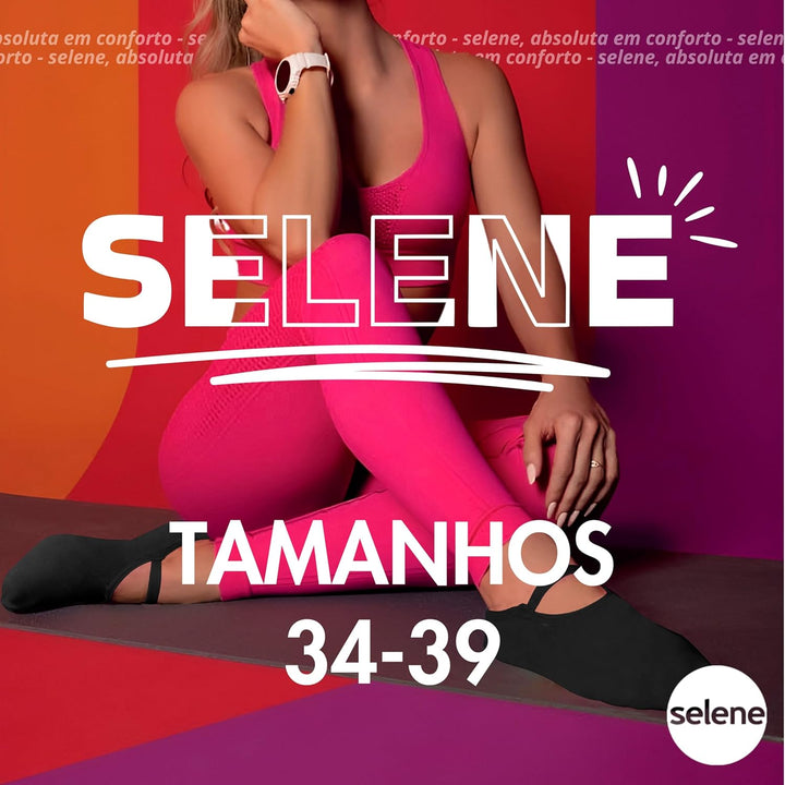 SELENE Meia Sapatilha Antiderrapante Feminina Confortável Yoga Pilates Adulto, Preto, 34-39
