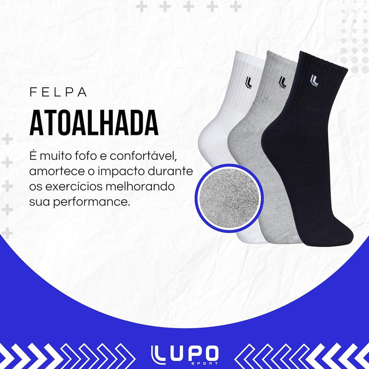 Kit 6 Pares de Meia Lupo Cano Médio Atoalhada Punho Canelado