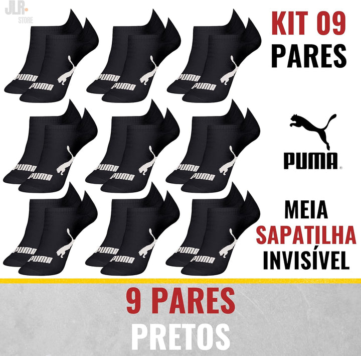 PUMA Kit 9 Pares Meia Sapatilha Invisível Esportiva Masculino Adulto, 9 Preta, 39-43