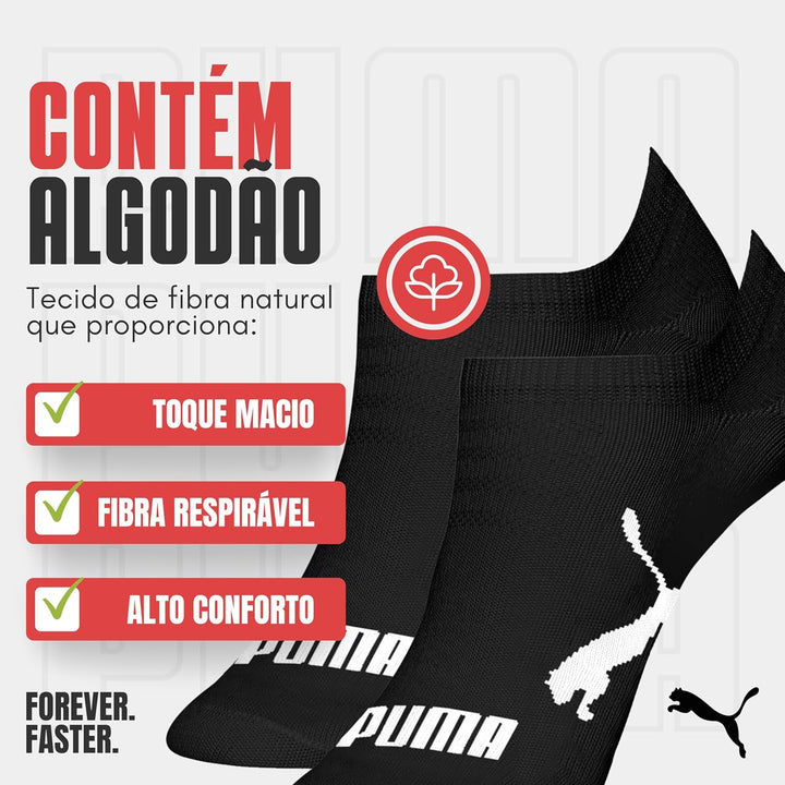 PUMA Kit 9 Pares Meia Sapatilha Invisível Esportiva Masculino Adulto, 9 Pretas, 39-43