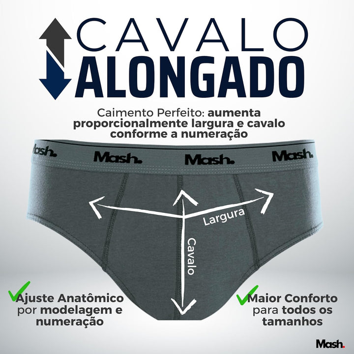 Kit 06 Cuecas Slip Algodão Elástico Boxer Mash Masculino Adulto