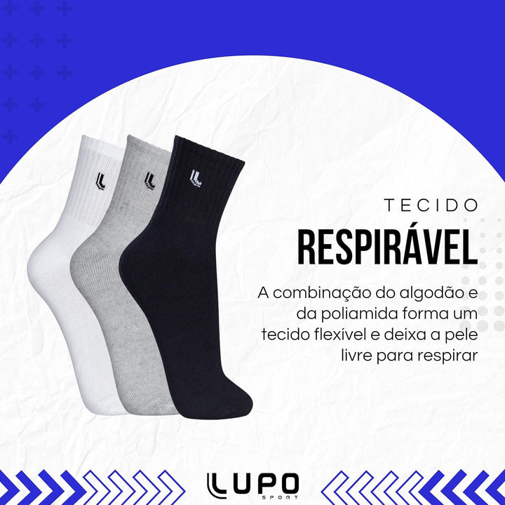 Kit 6 Pares de Meia Lupo Cano Médio Atoalhada Punho Canelado