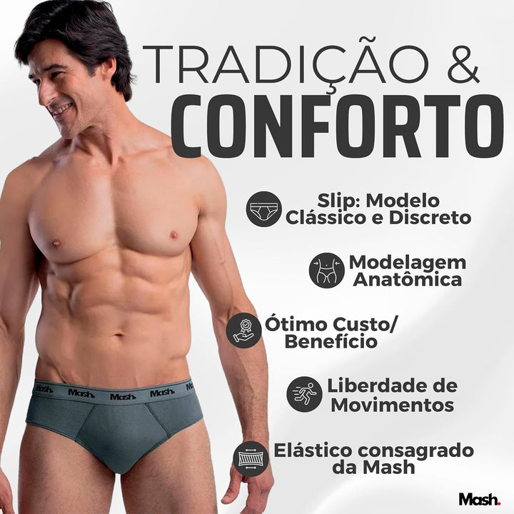 Kit 06 Cuecas Slip Algodão Elástico Boxer Mash Masculino Adulto