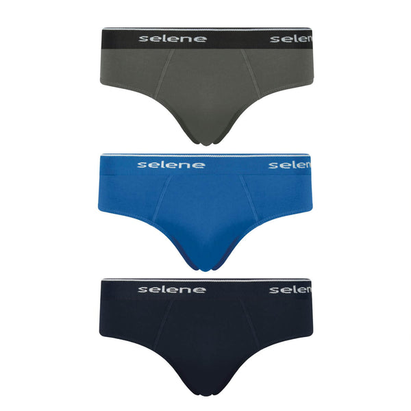 Kit 3 Selene Slip Briefs 100% Combed Cotton Lead/Royal/Navy